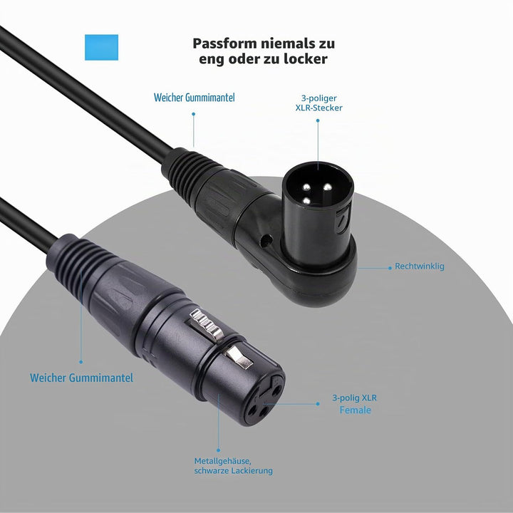 ASHATA XLR-auf-XLR-Kabel, 90-Grad-XLR-Stecker auf Buchse, XLR-Mikrofonkabel 3-polig, XLR-Stecker auf