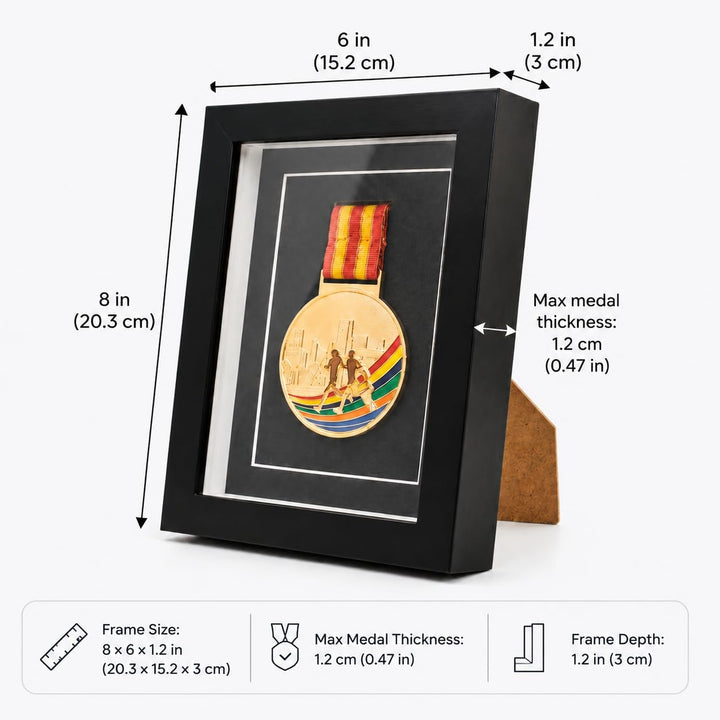 Medaillen-Vitrine – schwarze Holz-Medaillen-Schattenbox mit Glasfront, Militär-Medaillenbox für Spor