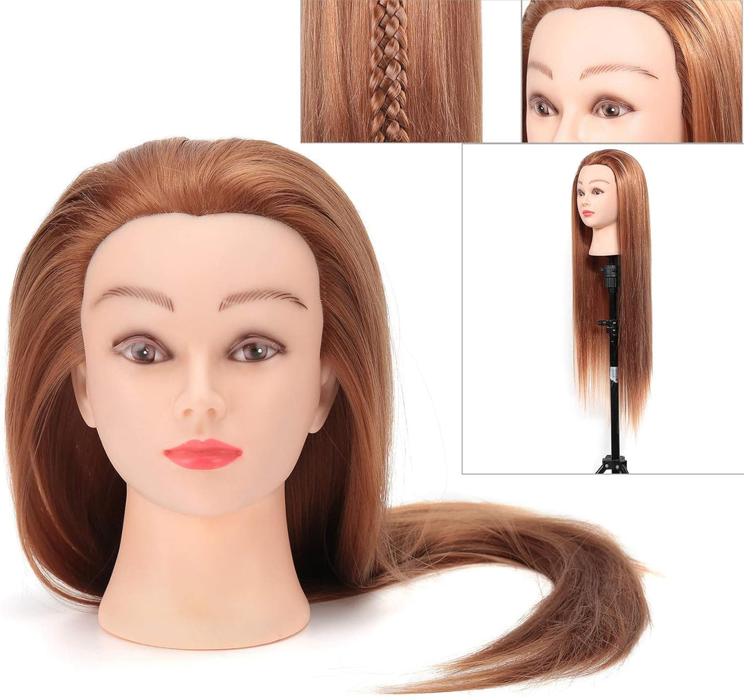 Frisierkopf Echthaar, Schaufensterpuppenkopf, Brauner Haar Trainingskopf, Kunstfaser Mannequin Kopf,