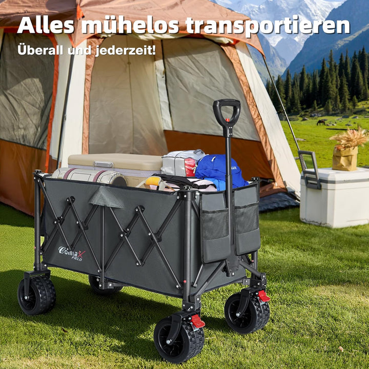 COMLAX FIELD Bollerwagen Faltbar 200L 200KG, Faltbarer Bollerwagen mit Breiten Rädern, Strandwagen K