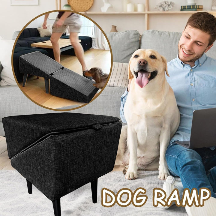 Hunderampe, 30X30X35CM Hunderampe Für Sofa, Faltbare Holztreppe Für Hunde Integriertem Hocker, rutsc