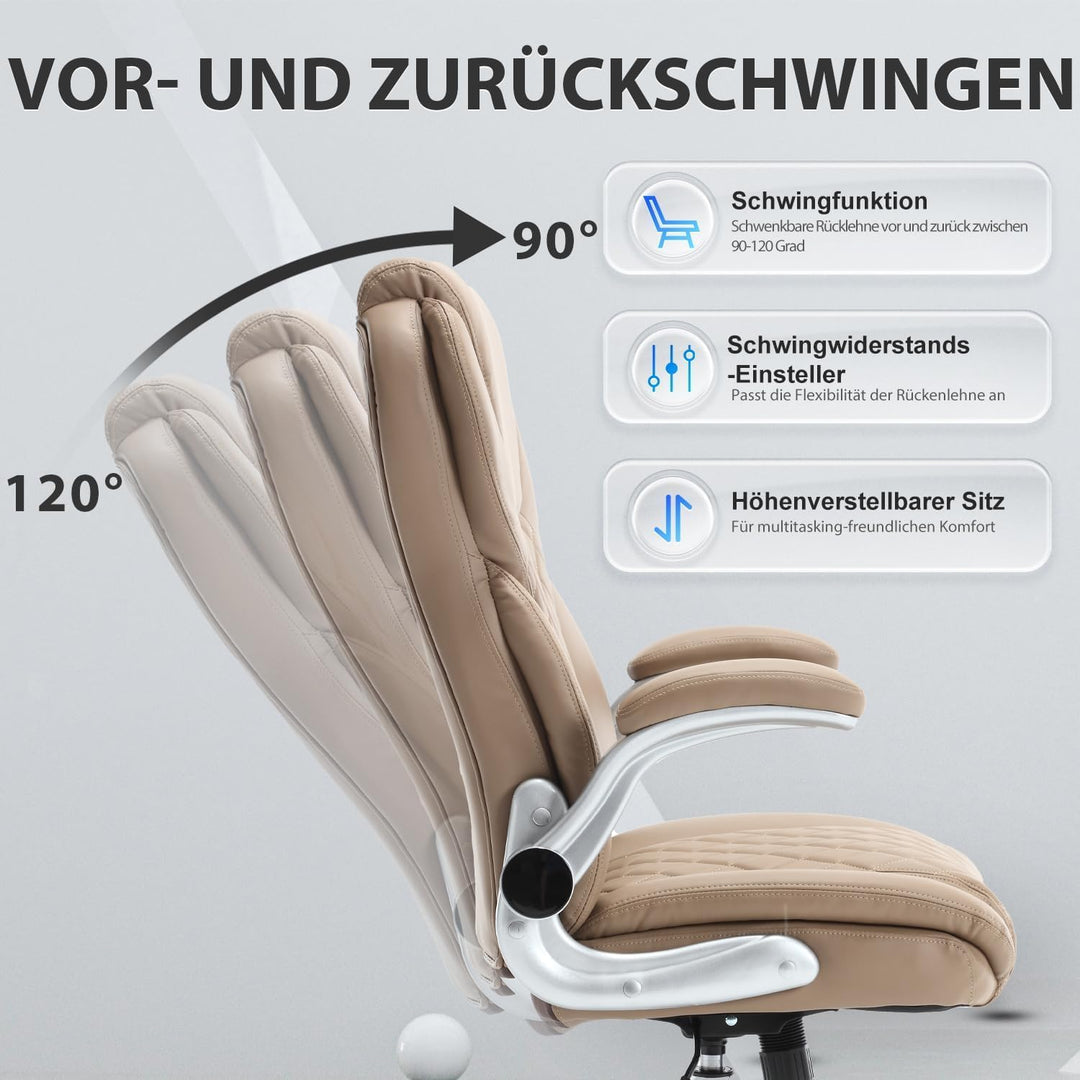 Bosmiller Ergonomischer Bürostuhl mit Einer Tragkraft von 180 kg, hoher Rückenlehne aus PU-Leder, Ve