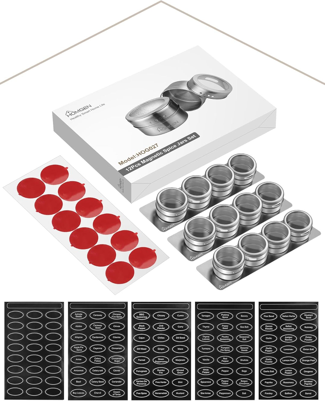HOMGEN Gewürzdosen Magnetisch 12 Stück Edelstahl Gewürzgläser Set Magnet 100ml Gewürze Spice Jars Ma