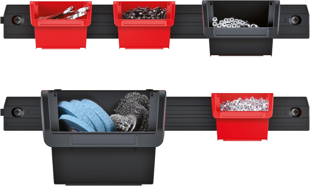 BirnePower Sichtlagerkästen Set KST16, 16er Set Stapelboxen TRUCK mit 5 Wandleisten, Modulares Wandr