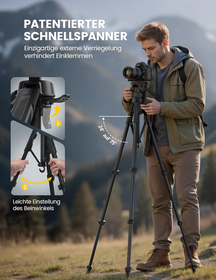 Lamicall Stativ Kamera, Kamerastativ Tripod - [Patentierte Schnellöffnung] Super Stabiles Camera Tri
