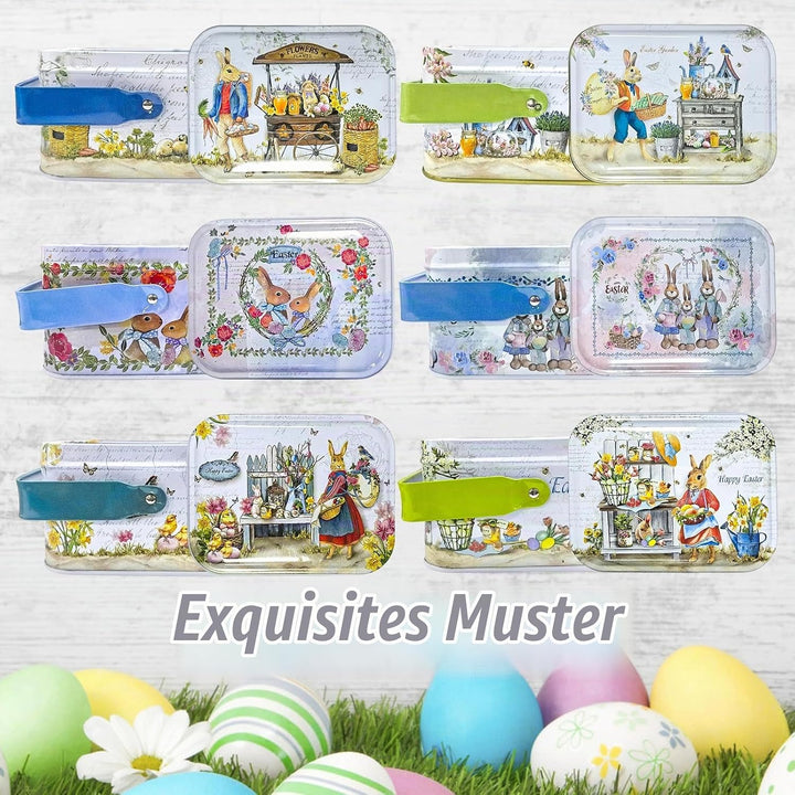 Ostern Keksdose Gebäckdose mit Deckel, 6pcs Ostereier Metalldosen Set, Osterhasen-Keksdose mit Henke