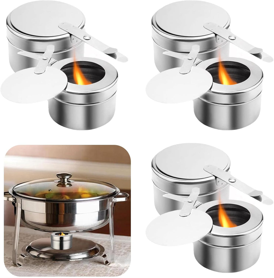 6 Stück Brennpastenbehälter mit Deckel, Edelstahl Fondue Brenner Spiritusbrenner, Speisewärmer Brenn