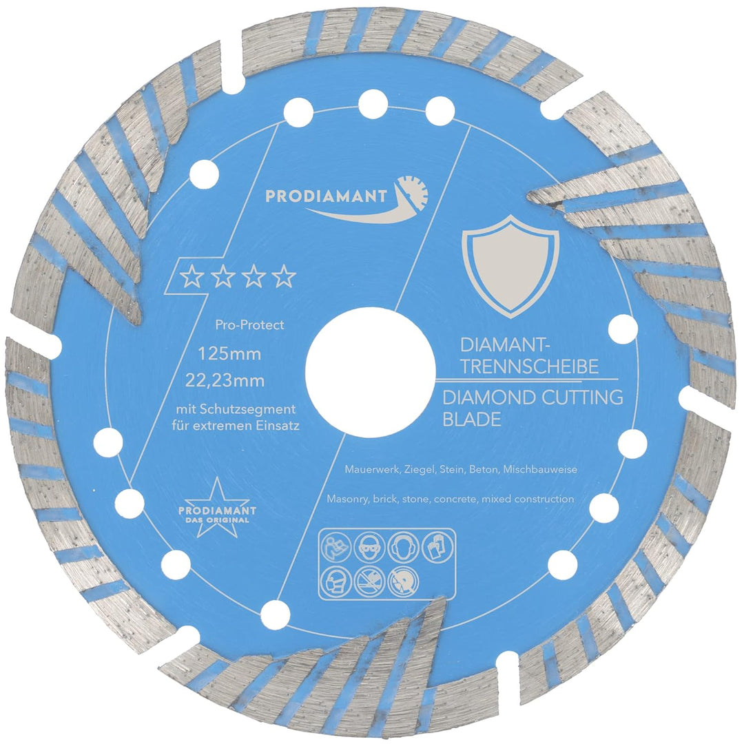 PRODIAMANT Diamant-Trennscheibe Pro Protect 125 mm x 22,2 mm mit Schutzsegmenten für Mauerwerk Beton