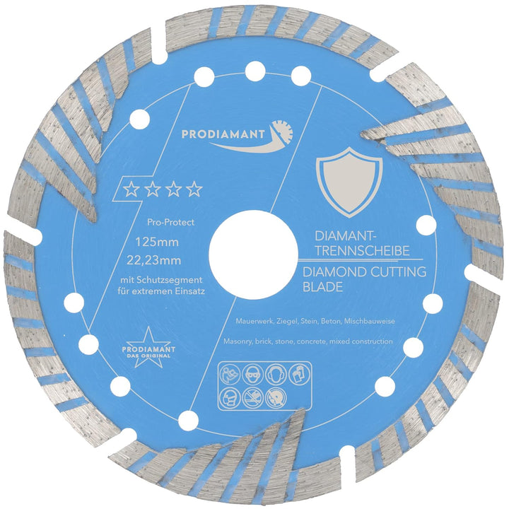 PRODIAMANT Diamant-Trennscheibe Pro Protect 125 mm x 22,2 mm mit Schutzsegmenten für Mauerwerk Beton