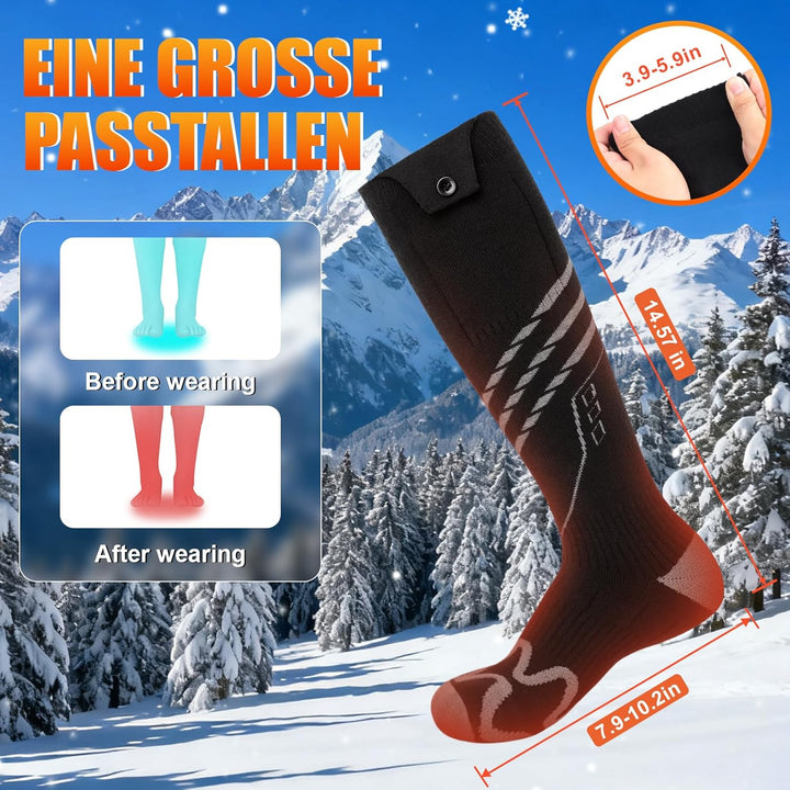 Beheizbare Socken Herren Damen Beheizte Socken mit 5000mAh/ 5V Wiederaufladbare Batterie, 4 Einstell