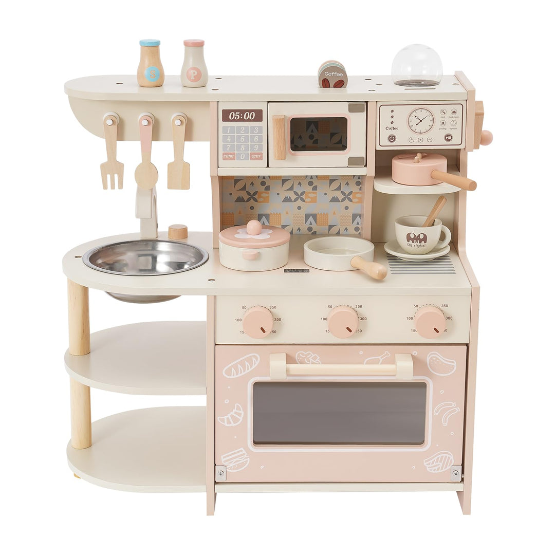 Kleinkind Spielküche aus Holz Kinderküche Zubehör Set Spielzeugküche Set mit vielen Spielfunktionen