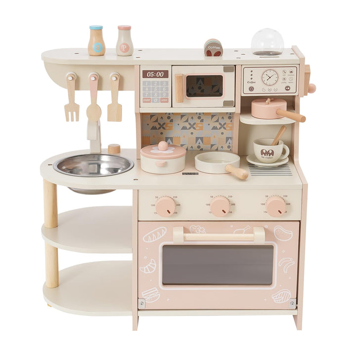 Kleinkind Spielküche aus Holz Kinderküche Zubehör Set Spielzeugküche Set mit vielen Spielfunktionen