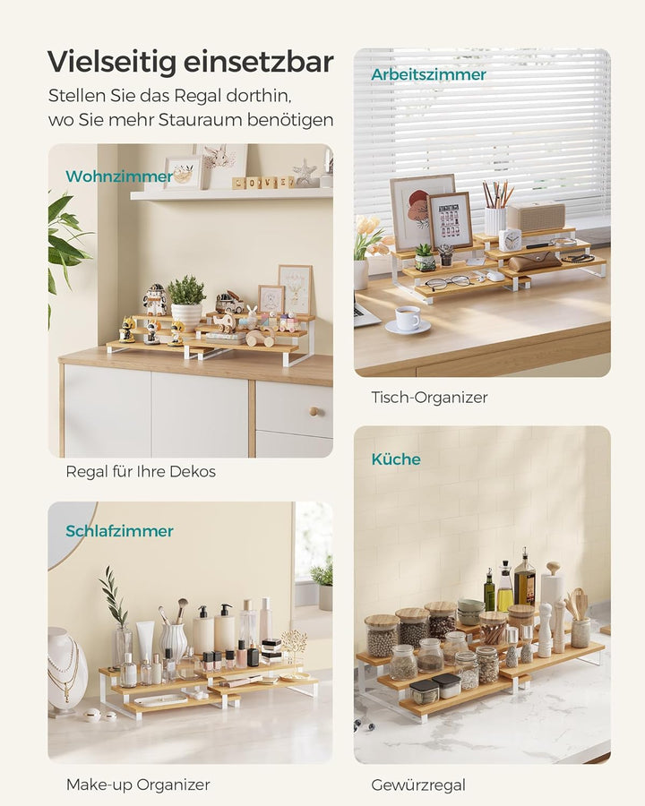 SONGMICS Gewürzregale, Küchenregale, stehend, Küchen-Organizer, 2er Set, Bambus, mit je 3 Ablagen, a