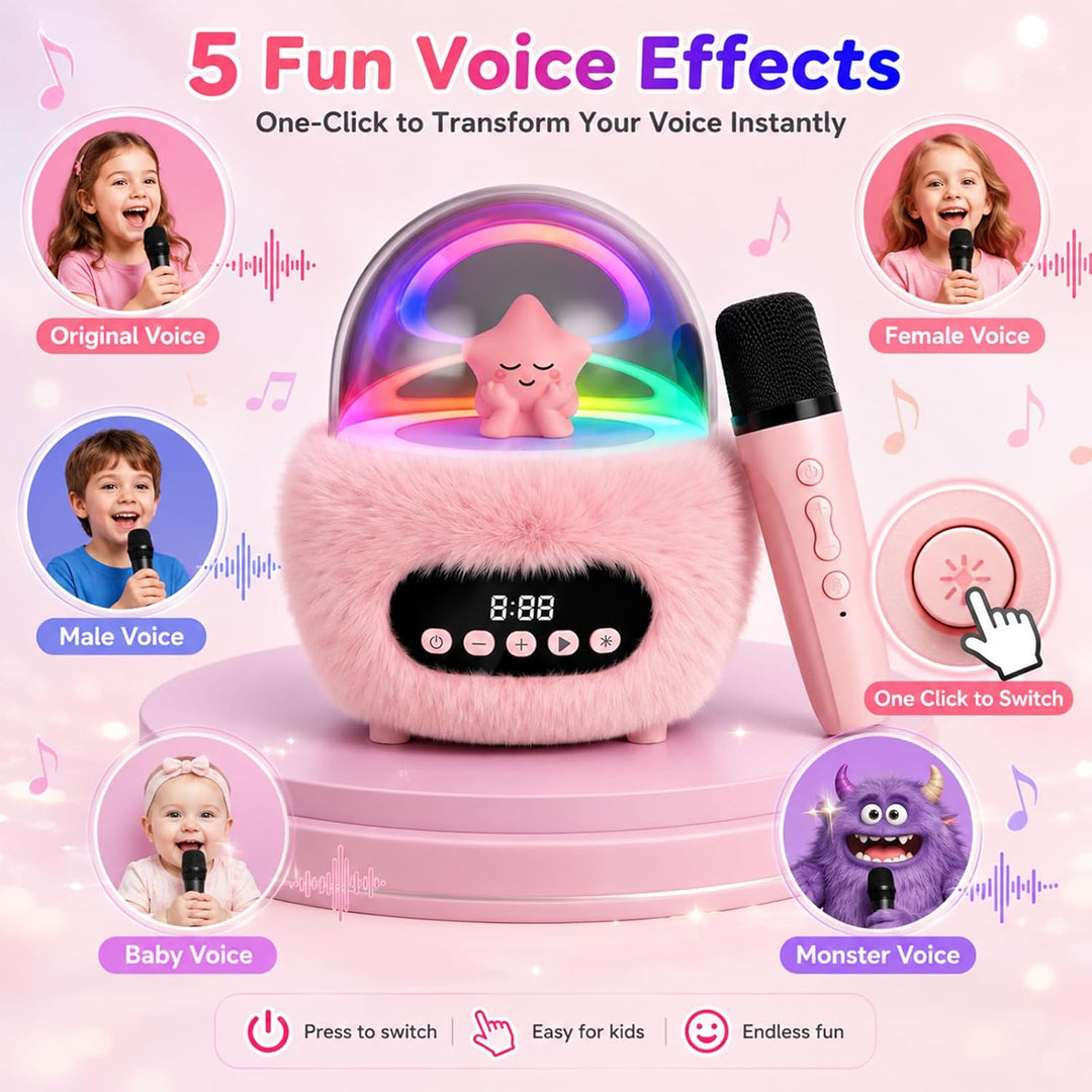 Kinder Karaoke Maschine mit Bluetooth und 2 Funkmikrofonen ab 3 Jahren Pink, Pink