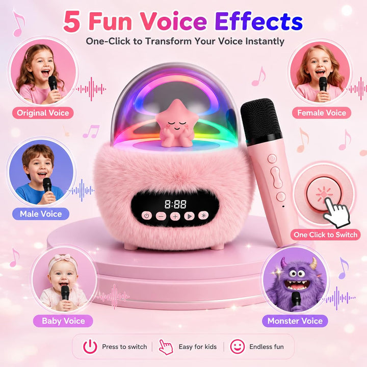 Kinder Karaoke Maschine mit Bluetooth und 2 Funkmikrofonen ab 3 Jahren Pink, Pink