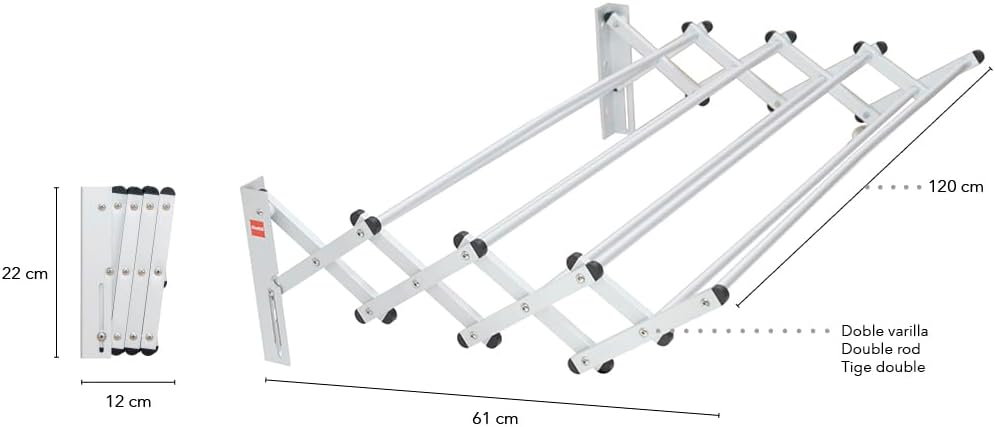 Duett Wäscheleine ausziehbar 998158, 120 cm, 100% Aluminium
