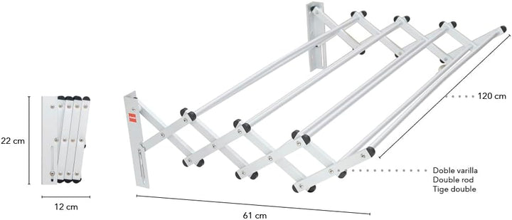 Duett Wäscheleine ausziehbar 998158, 120 cm, 100% Aluminium