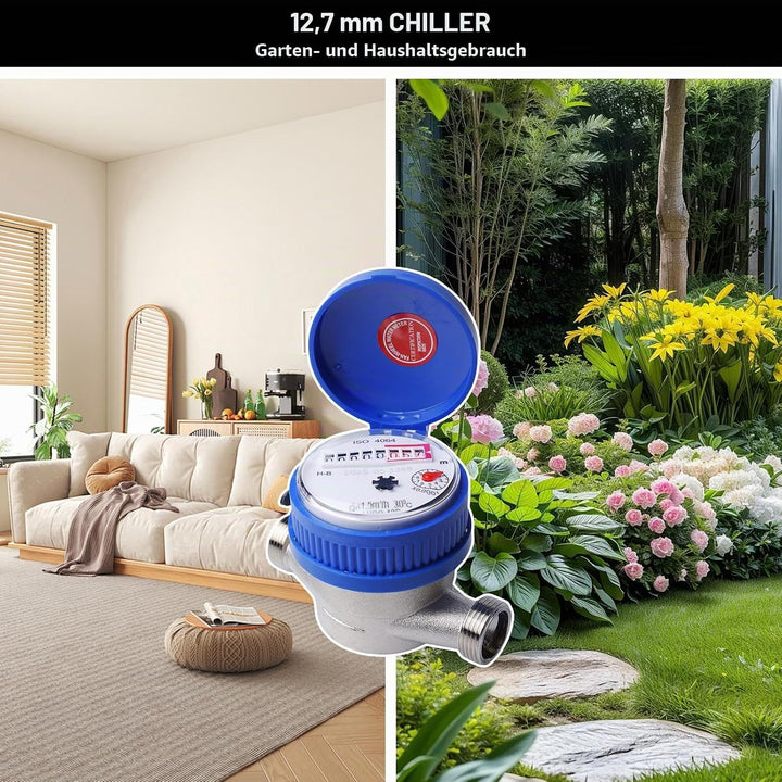 Wasserzähler Garten, 1/2 Zoll Geeicht Kalt Wasseruhr Haushalt Kaltwasserzähler mit Armaturen und Sch