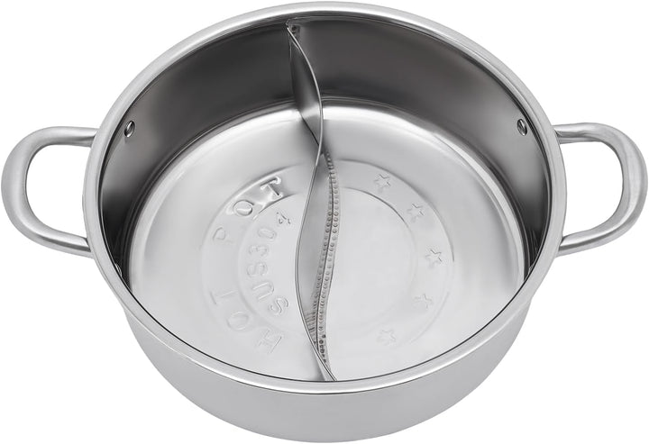 Hot Pot, 304 Edelstahl Shabu Shabu Hot Pot mit Trennwand & Deckel aus gehärtetem Glasfür Induktionsk