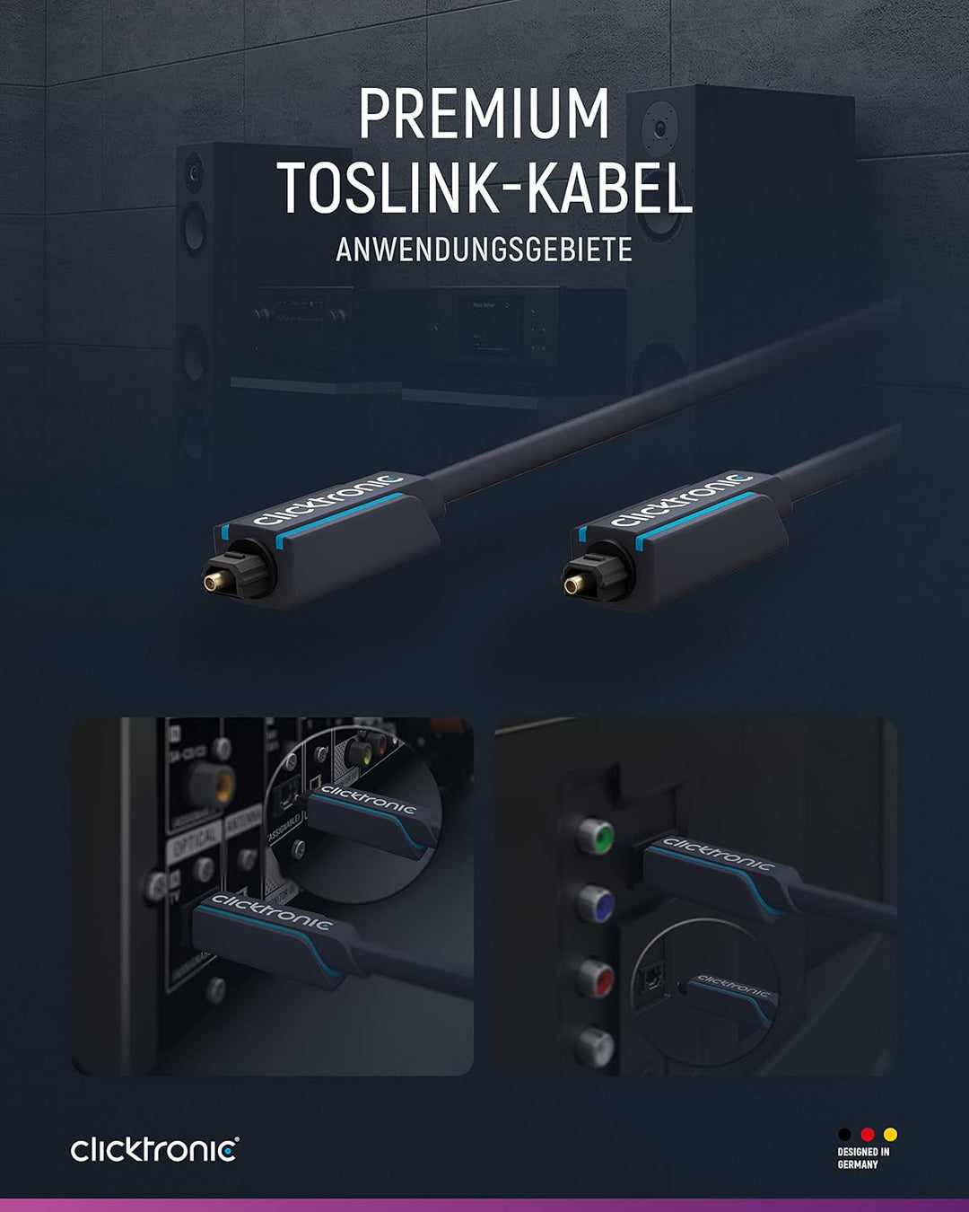 Clicktronic Toslink Kabel / Optisches Digitalkabel / Toslink Stecker auf Toslink Stecker / Audiokabe