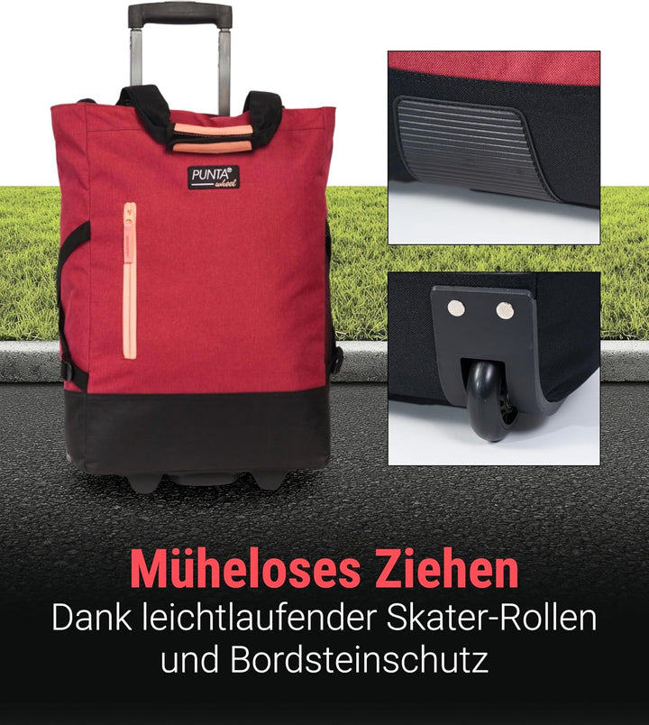 Punta® Einkaufstrolley 33L Weinrot | Einkaufstrolley modern mit Skater-Rollen – leise & leichtgängig