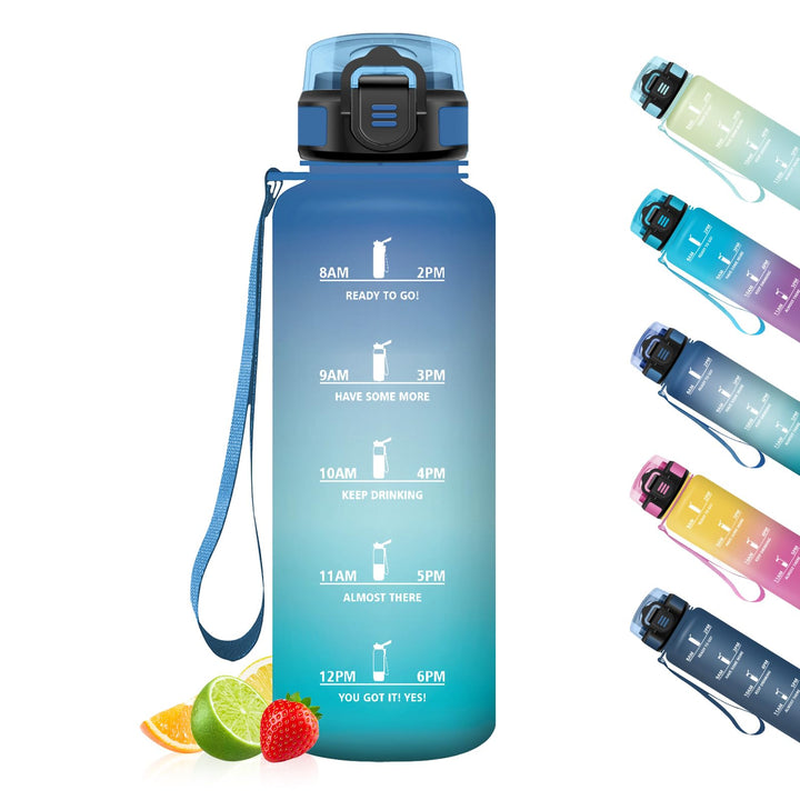 HoneyHolly Trinkflasche, Motivierend und Auslaufsicher, 1,5L, Wasserflasche, Zeitmarkierung, Trinkfl