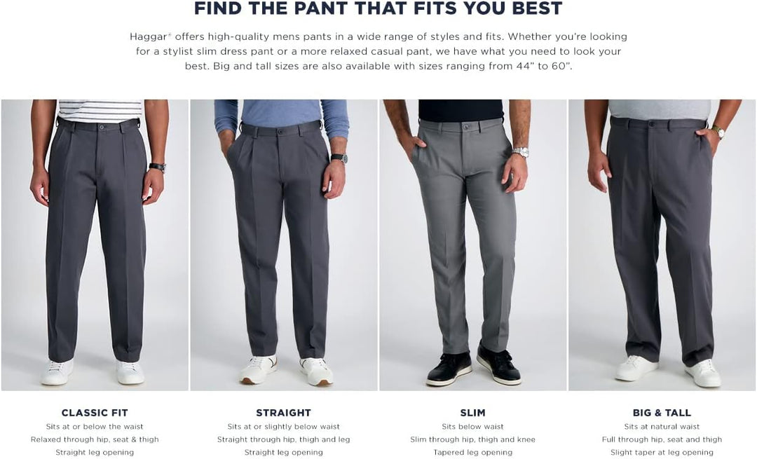 Haggar Herren Premium Comfort Classic Fit Bundfalte Erweiterbare Taillenhose Klassische Hose 32W / 3