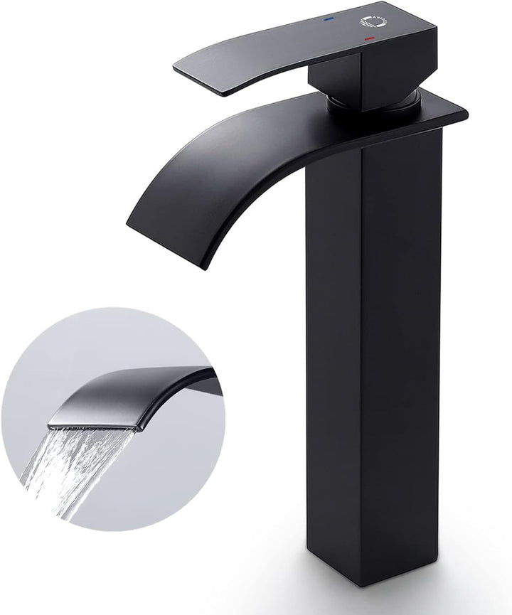 CECIPA Hoch Wasserfall Wasserhahn Bad Schwarz Waschtischarmatur Wasserfall Edelstahl mit Auslauf Höh