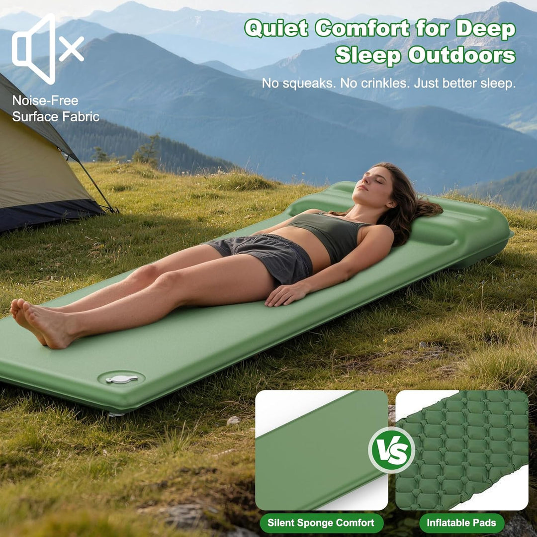 WARMTUYO Camping Isomatte, R-Wert 8,5, Extra Warme Schaumstoff-Schlafmatte mit Integriertem Kissen,