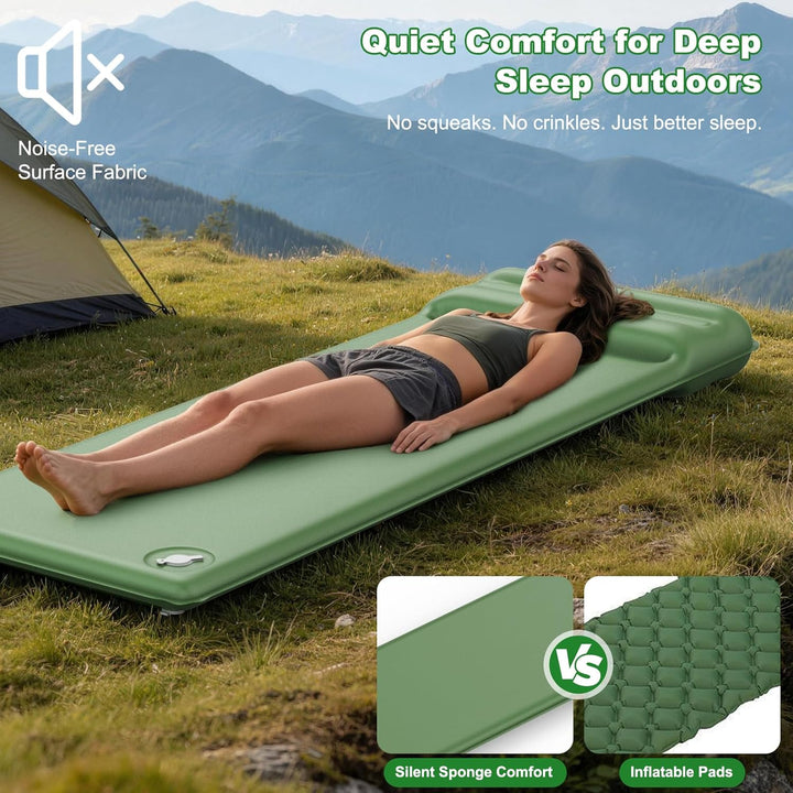 WARMTUYO Camping Isomatte, R-Wert 8,5, Extra Warme Schaumstoff-Schlafmatte mit Integriertem Kissen,