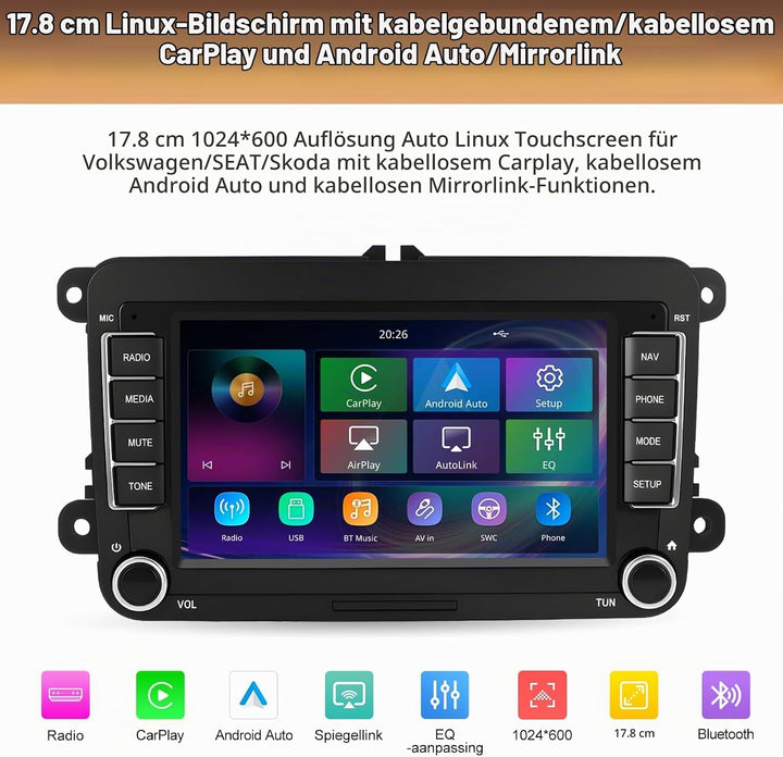 7-Zoll-Display-Autoradio für Volkswagen Seat Golf Passat Jetta Beetle Tiguan Touran EOS Skoda Seat D