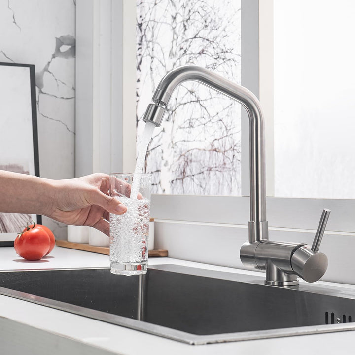ONECE Vorfenster Küchenarmatur mit 2 Strahlarten, Wasserhahn Küche Klappbar mit 360° drehbar, Edelst