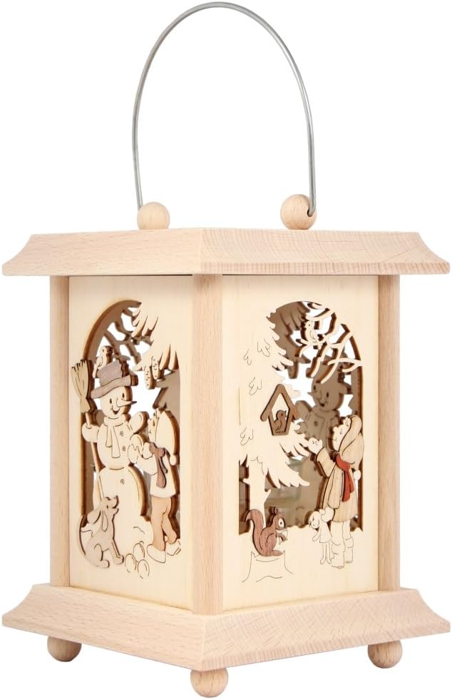Drechslerei Kuhnert Tischlaterne/Teelichthalter - Motiv: Winterkinder aus Edelholz - Masse: 11,5 x 1