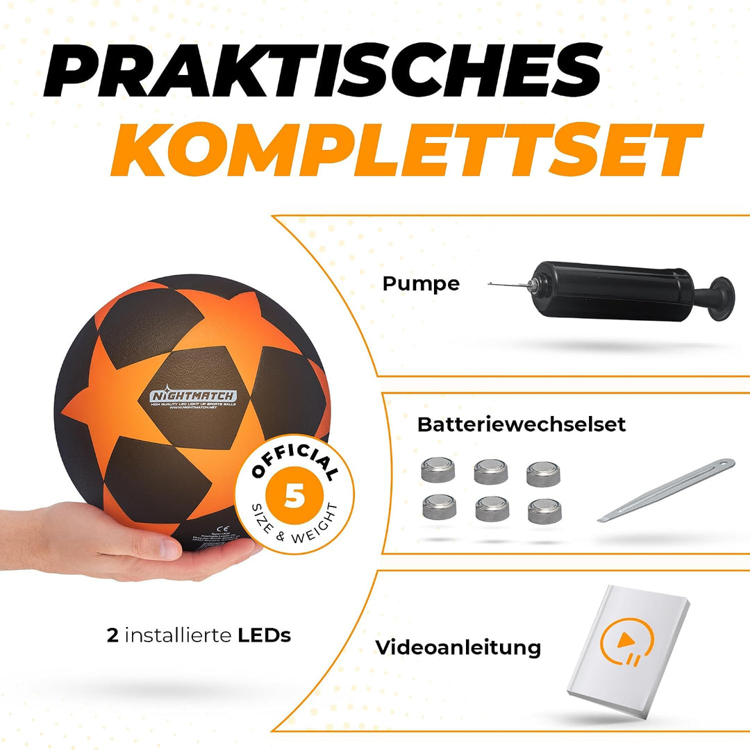 NIGHTMATCH Offizielle Grösse 5 Wasserbeständig LED Leuchtfussball - Leuchtender Fussball für Nachtsp