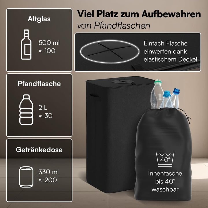 Bellamio Sur Pfandflaschen Sammelbehälter 100L mit Deckel – Flaschensammler Leergut Anthrazit – Pfan