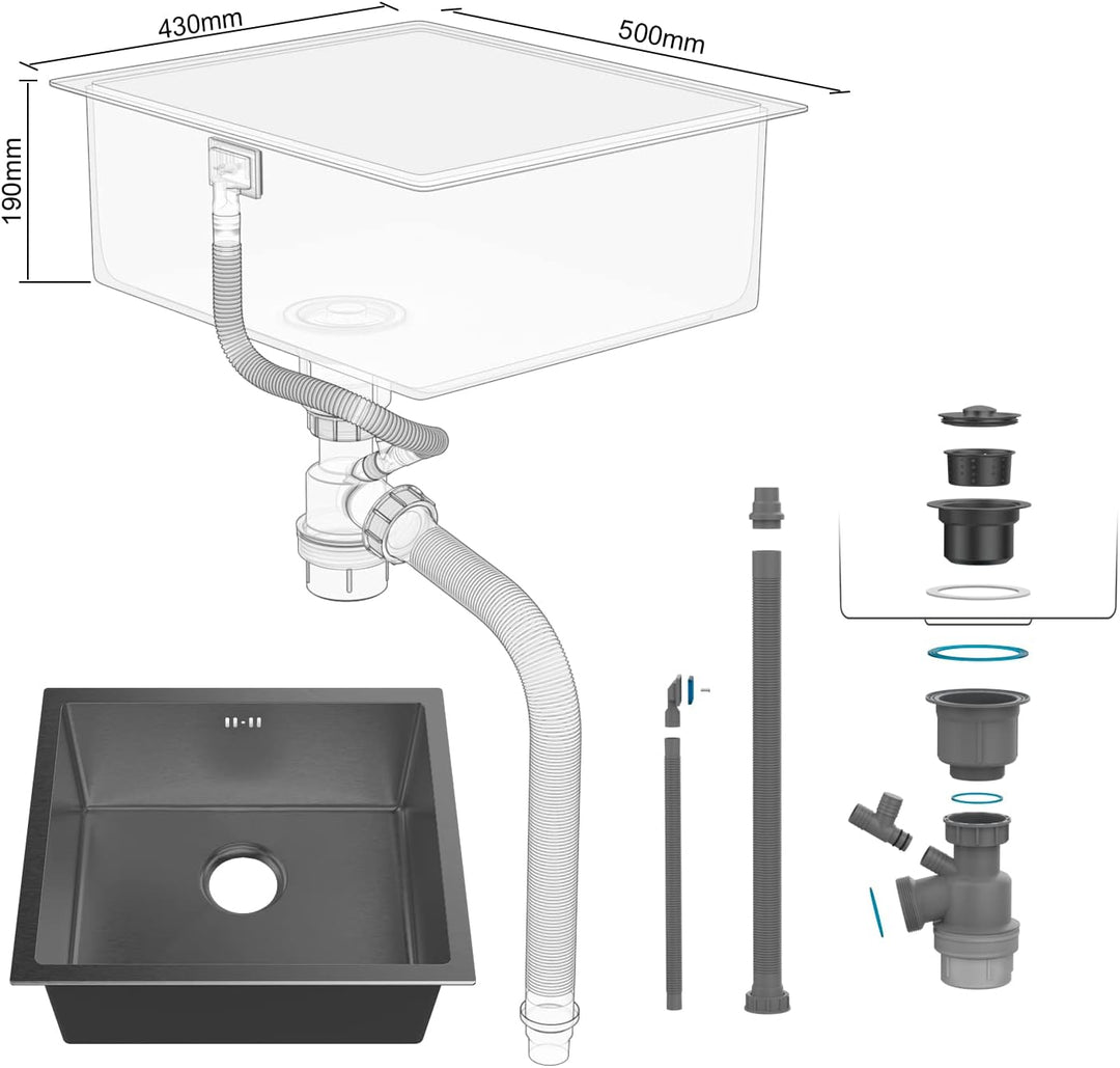 Ibergrif Spüle Küchenspülen für den Unterbau und Aufsatz, 50-43cm Unterbaubecken, Spülbecken Satin E