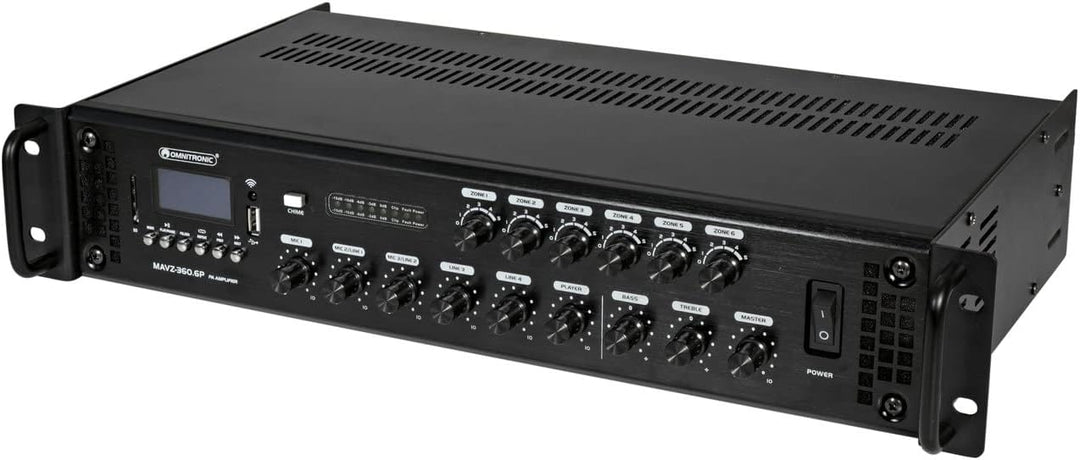 OMNITRONIC MAVZ-360.6P ELA-Mischverstärker | 6-Zonen-ELA-Mono-Mischverstärker, MP3-Player &amp; IR-FB, Z