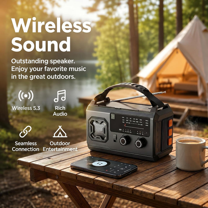 27000mAh Kurbelradio Notfallradio mit Solar & Powerbank: AM/FM Solarradio, Handkurbel, SOS, Taschenl