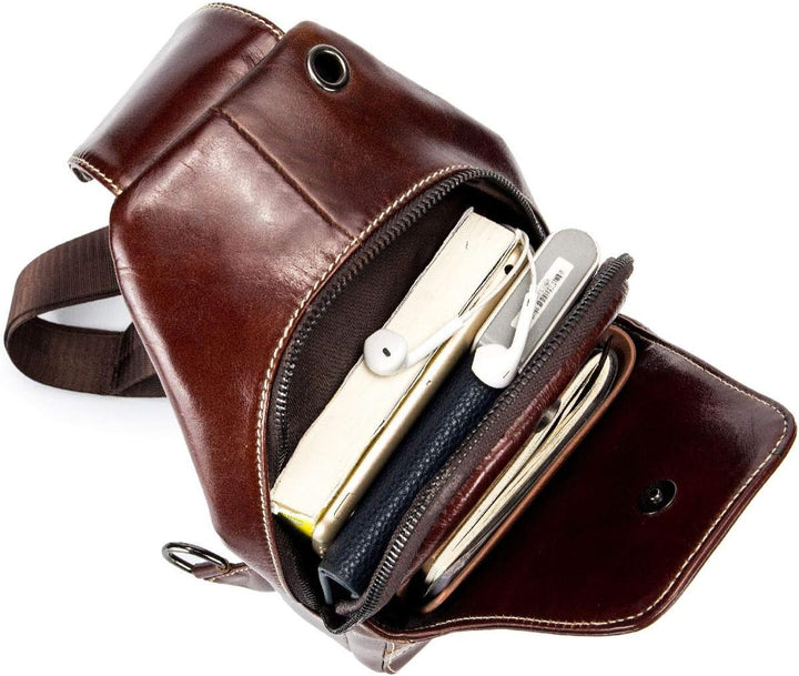 BULLCAPTAIN Herren Tasche Leder Sling Bag Schulter Rucksack Schultertasche Brusttasche Wasserresiste
