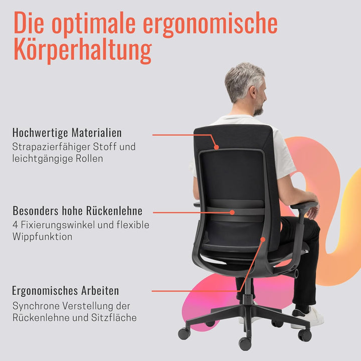 Yaasa Chair Essential Bürostuhl Ergonomisch, Schreibtischstuhl für gesunde Körperhaltung, Lordosenst
