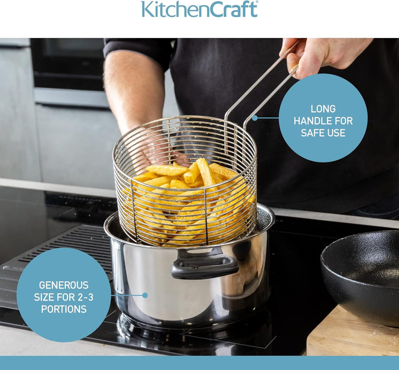 KitchenCraft Grosser Pommes Kochtopf mit Frittierkorb und Deckel, Fritteuse Topf für alle Herdarten