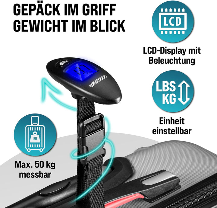 MONZANA® 3tlg. Kofferset Schloss Organizer Kofferwaage Gurt Gel-Griffe Zwillingsrollen Standfüsse Tr