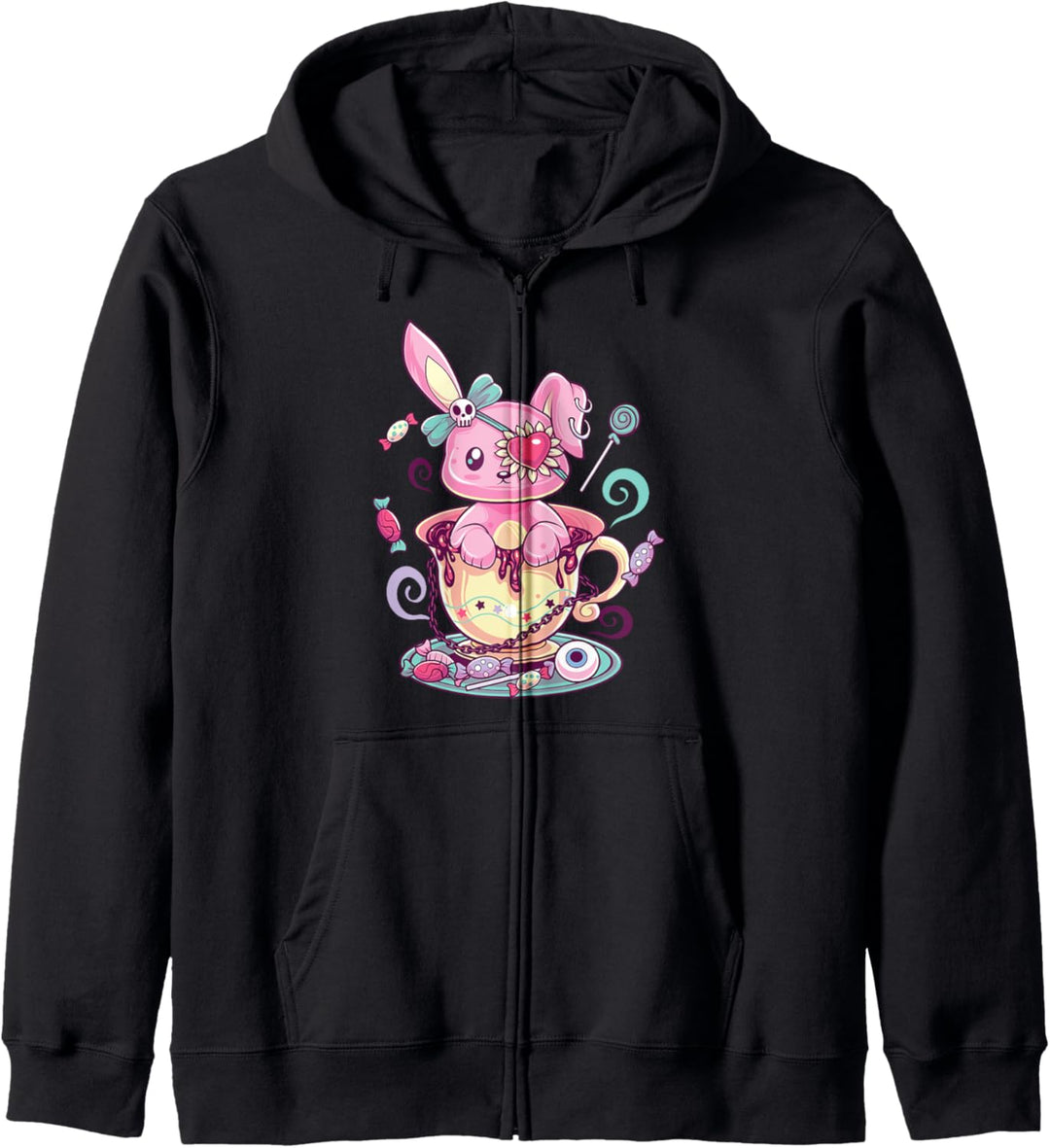 Kawaii Pastel Goth Cute Creepy Rabbit Menhera Occult Bunny Kapuzenjacke