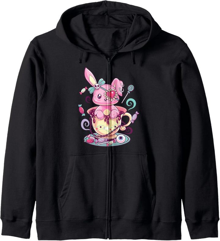 Kawaii Pastel Goth Cute Creepy Rabbit Menhera Occult Bunny Kapuzenjacke