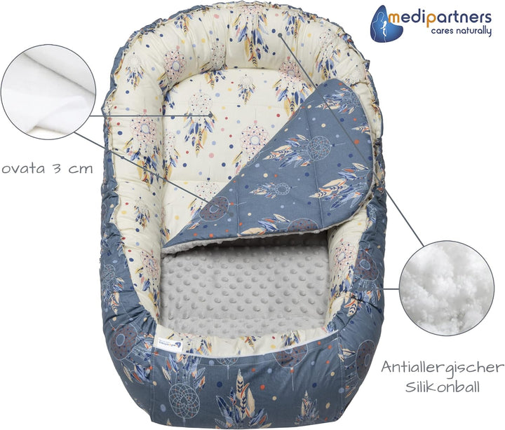 Medi Partners Babynest Kuschelnest Babynestchen 100% Baumwolle Nestchen Reisebett für Babys Säugling