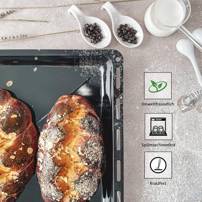 ICQN Backblech 455x375x30 mm Set, 2er Emaillierte Fettpfanne für Backofen und Herd, Passend für Bosc