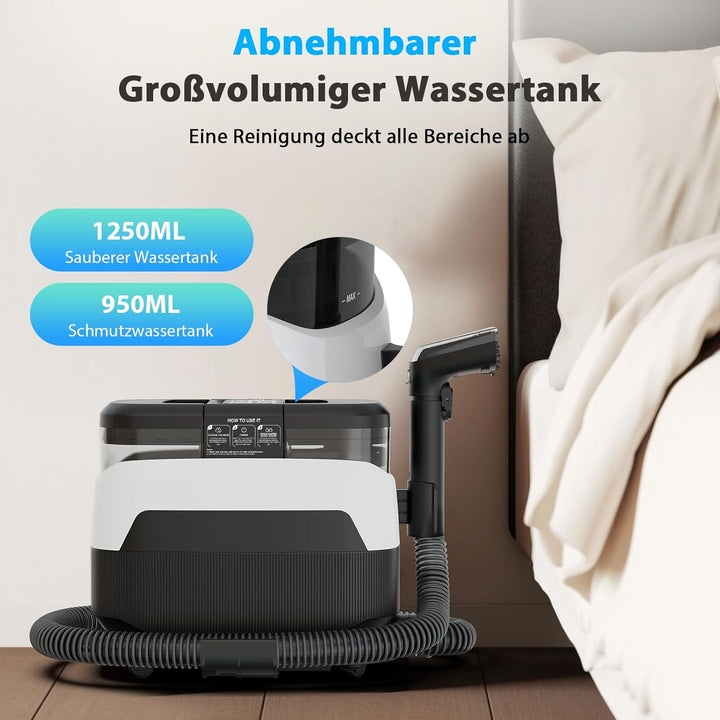 Dampfreiniger 1650W Polsterreiniger Gerät Nasssauger Waschsauger mit Starker Saugkraft, 1250ML Wasse