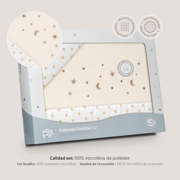 Interbaby Underzy Bettwäsche-Set, 100% Polyester, Mond, Beige, 60 x 120 cm, Spannbetttuch, Bettlaken