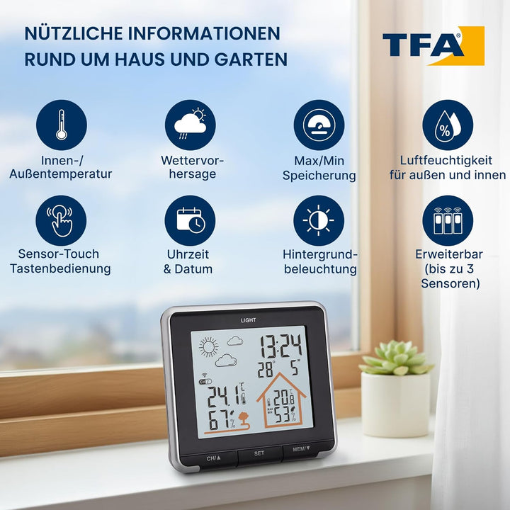 TFA Dostmann Digitale Life, Wetterstation mit Funk, inkl Aussensensor, Hintergrundbeleuchtung, Ausse