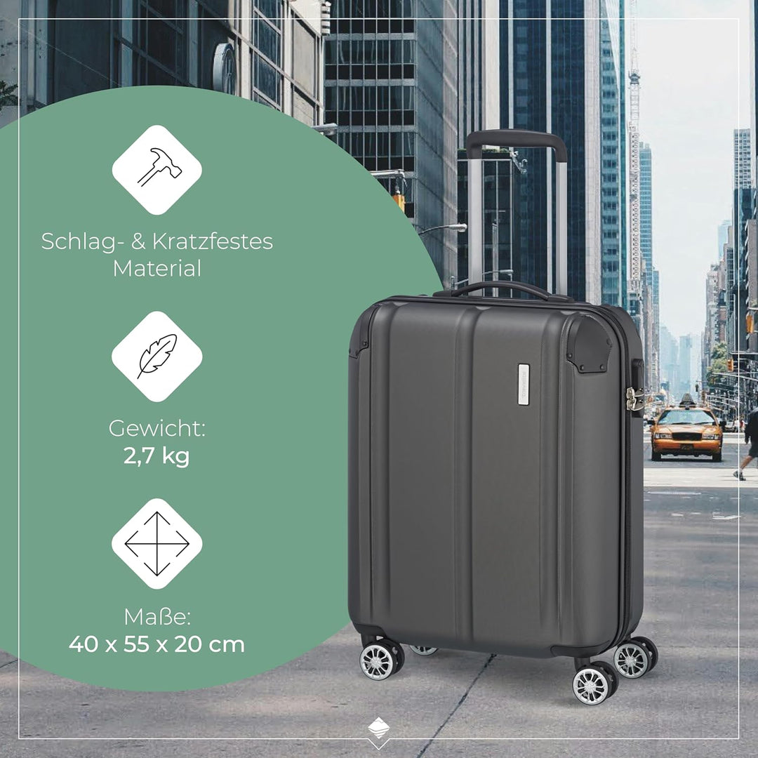 travelite 4-Rad Handgepäck Koffer erfüllt IATA Bordgepäckmass, Gepäck Serie CITY: Robuster Hartschal